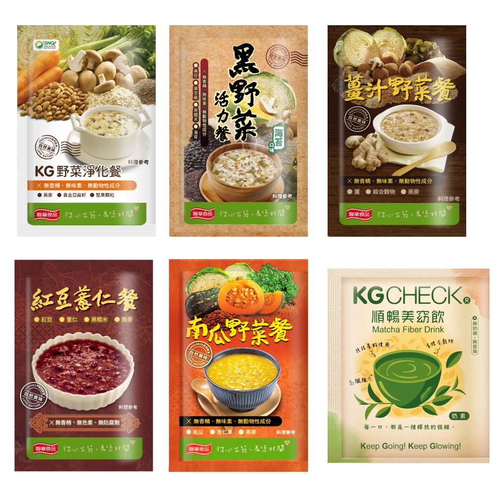 【聯華食品】輕卡順暢飽足餐6包組(野菜/黑野菜/薑汁/紅豆薏仁/南瓜/抹茶美窈)