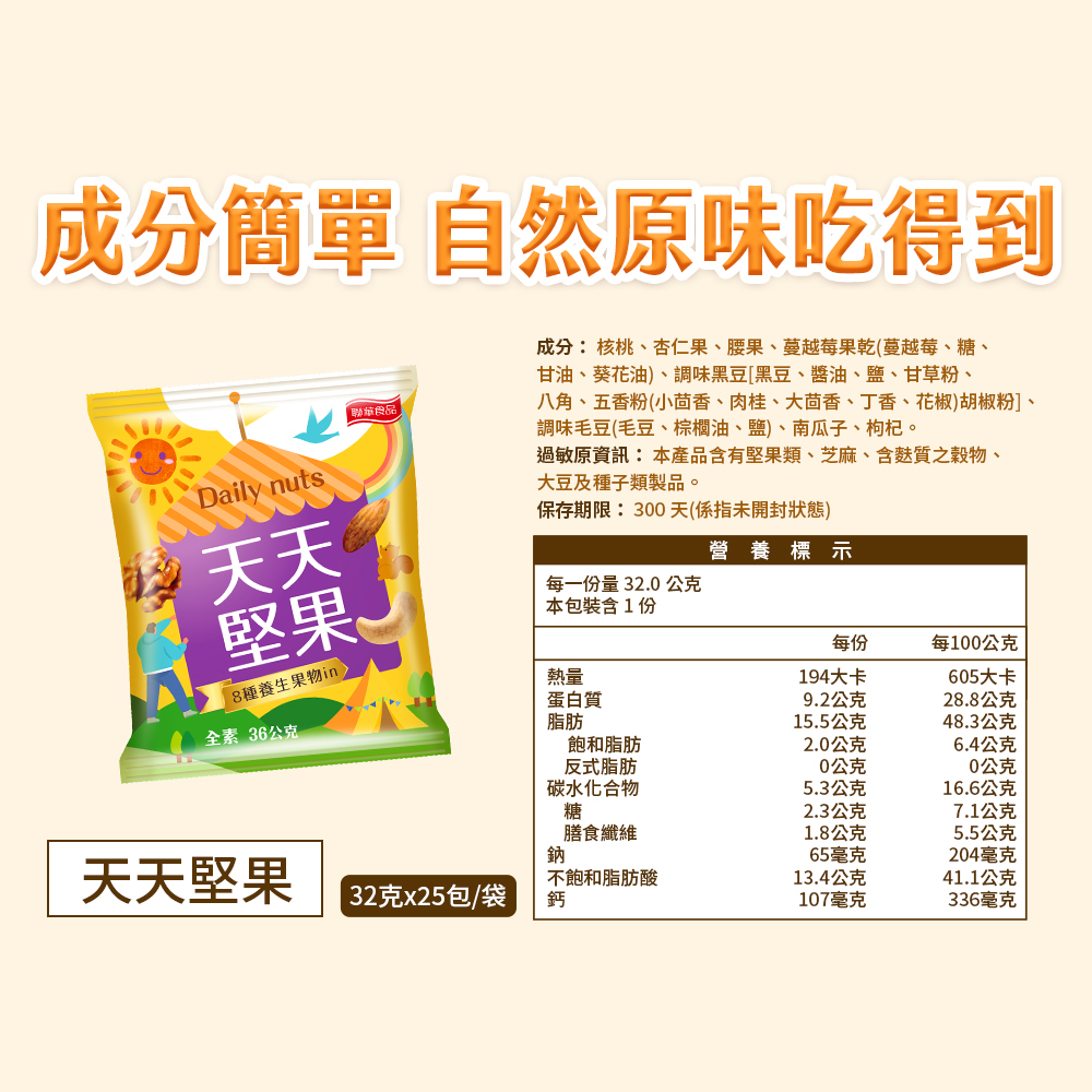 萬歲牌-天天堅果(36gX25包/袋),★限量★平均每包$26.4,U43180001,萬歲牌-天天堅果(36gX25包/袋),有效期限,全素