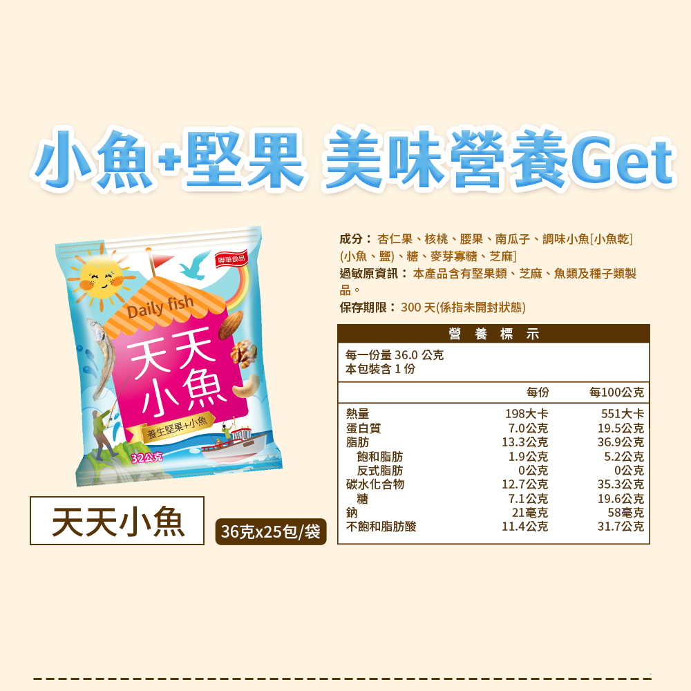 萬歲牌-天天小魚(32gX25包/袋),★限量★平均每包$26.4,U43180002,萬歲牌-天天小魚(32gX25包/袋),有效期限,非素食